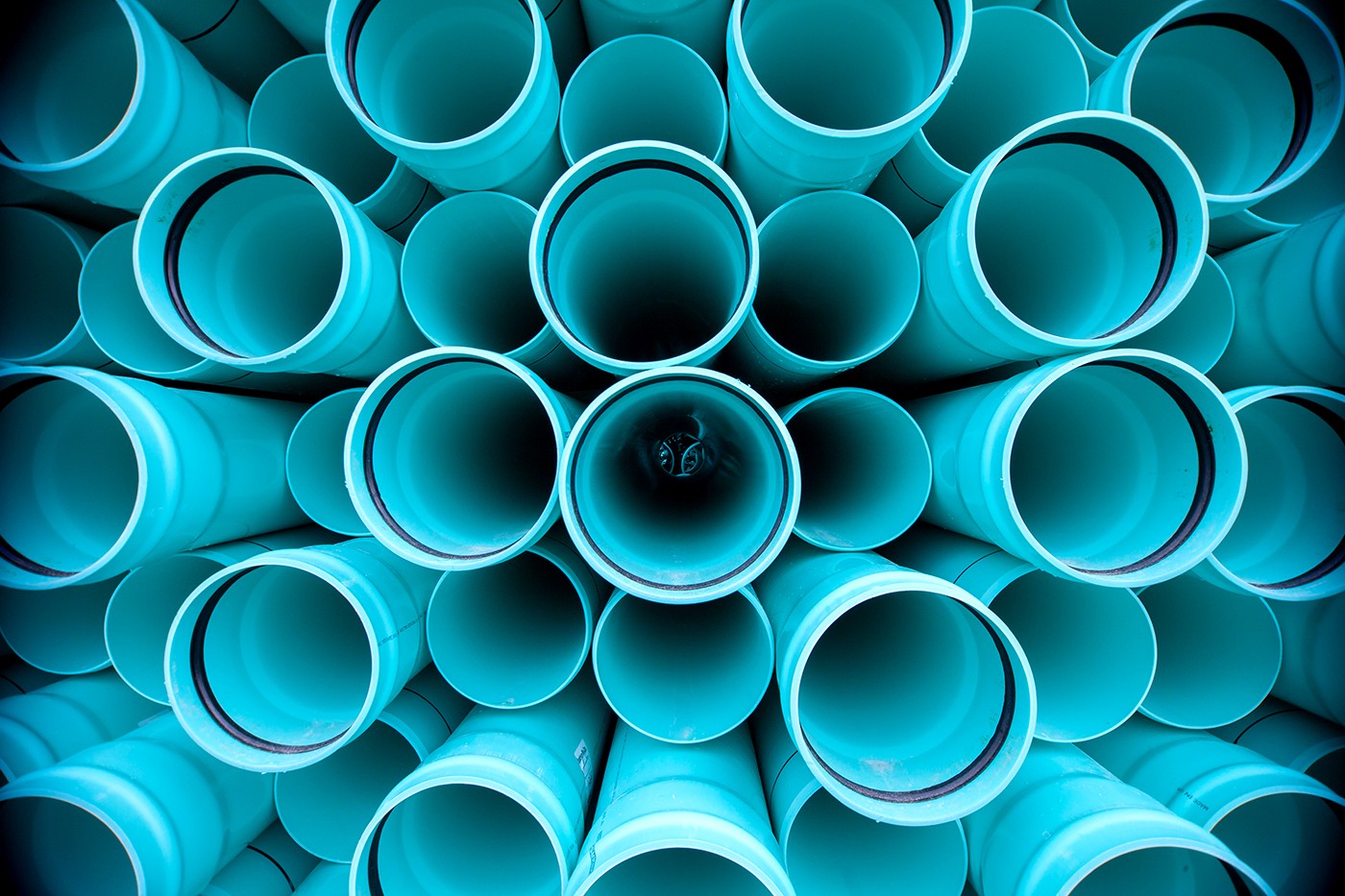 Close up of blue plastic piping